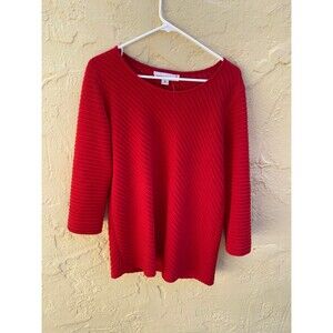 Caroline Rose Red Diagonal Ribbed Top sz M